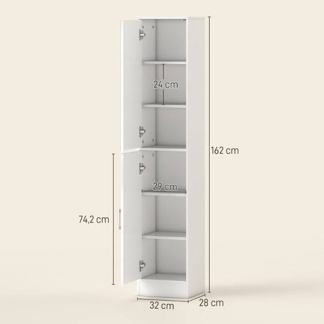 Mobile Colonna Bagno in Legno a 5 Ripiani con Anta