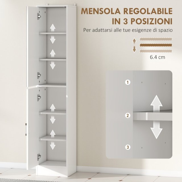 Mobile Colonna Bagno in Legno a 5 Ripiani con Anta
