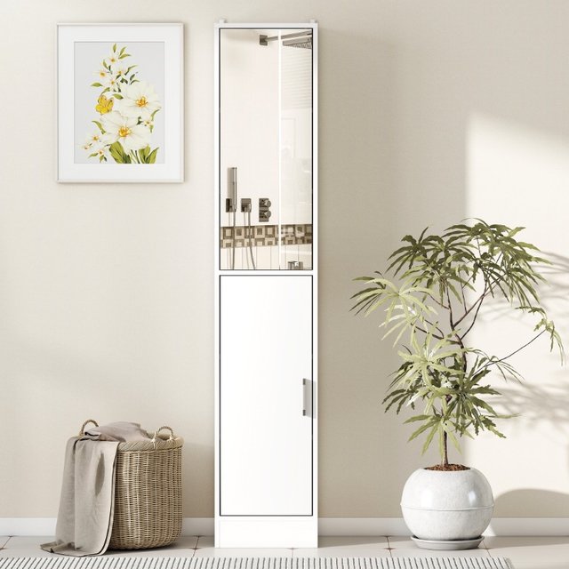 Mobile Colonna Bagno in Legno a 5 Ripiani con Anta