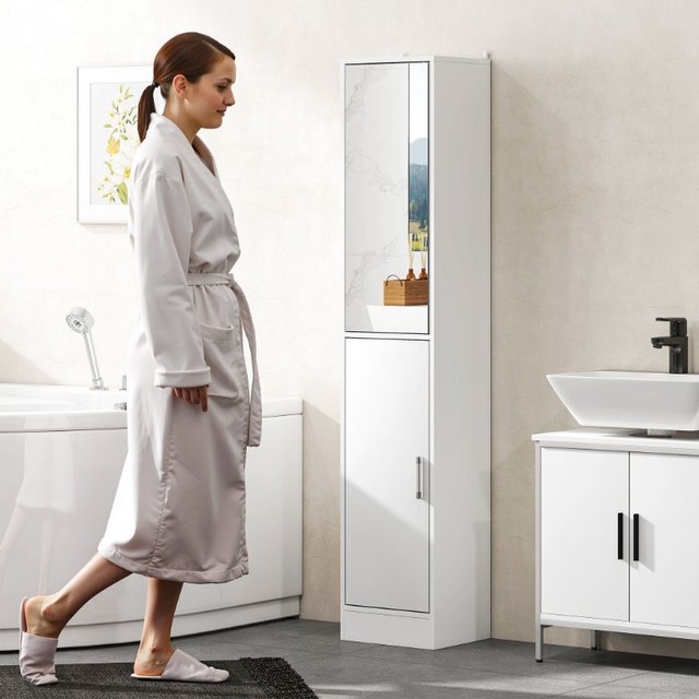 Mobile Colonna Bagno in Legno a 5 Ripiani con Anta