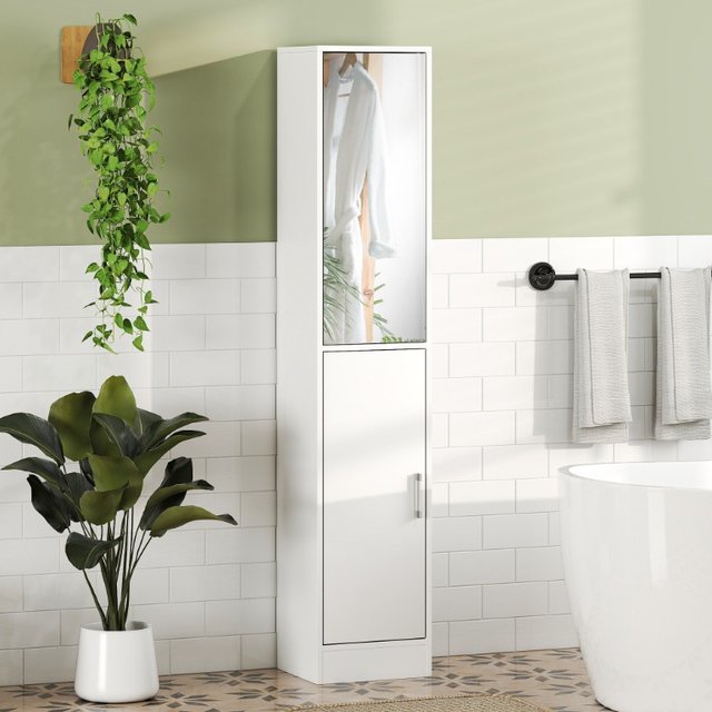 Mobile Colonna Bagno in Legno a 5 Ripiani con Anta