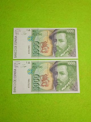 2 Billetes de 1000 Pts (1992) sin serie.excentes