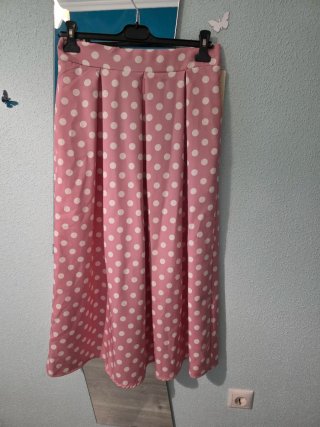 Falda larga lunares rosa y blanco