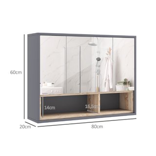 Specchiera Bagno a 3 Ante con Armadietto 8 Vani e