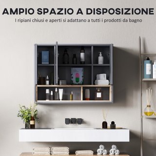 Specchiera Bagno a 3 Ante con Armadietto 8 Vani e