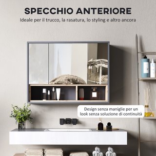 Specchiera Bagno a 3 Ante con Armadietto 8 Vani e
