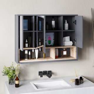 Specchiera Bagno a 3 Ante con Armadietto 8 Vani e
