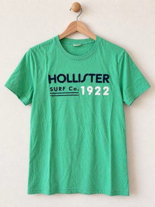 Camiseta Hollister verde, logo bordado – Talla L