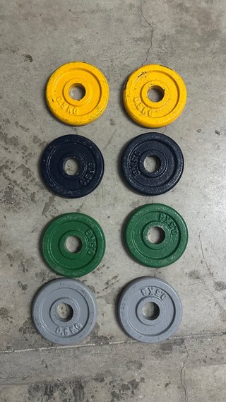 Discos de pesas 0.5 kg (amarillo, azul, verde...