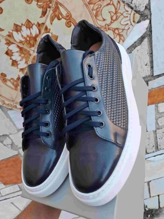 Scarpe da uomo pelle blu sportive casual