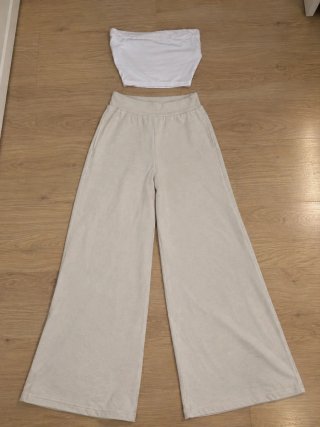 Conjunto Top y Pantalón Ancho Beige