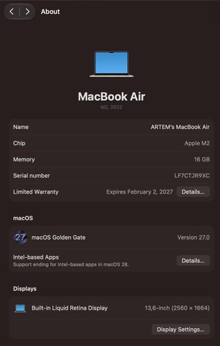 MacBook Air 13 M2 256GB 16GB RAM