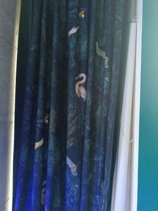 Cortina Estampada con Motivos de Aves