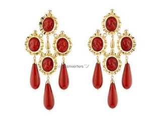 pendientes oro 18k con piedra con coral