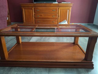 Mesa de centro de madera y cristal