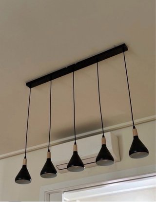 Lámpara colgante 5 luces madera y metal