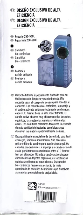 Filtro Interior Acuario Optimus 500L/h NUEVO