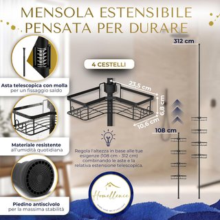 Mensola Telescopica per Doccia Nera