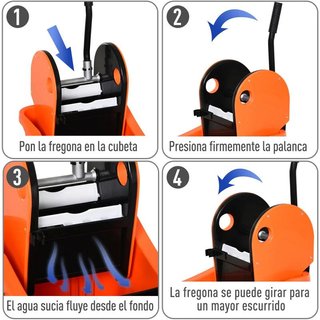 Cubo Fregona 36L con Ruedas 2 Cubetas Naranja