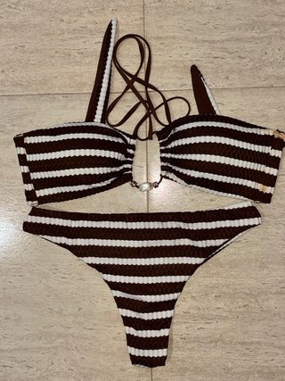 Bikini Rayas Marrón y Blanco