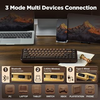 Teclado Mecánico 65% con Estructura de Madera