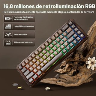 Teclado Mecánico 65% con Estructura de Madera