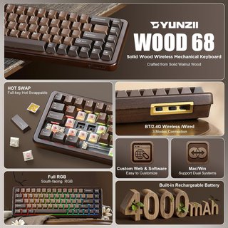 Teclado Mecánico 65% con Estructura de Madera