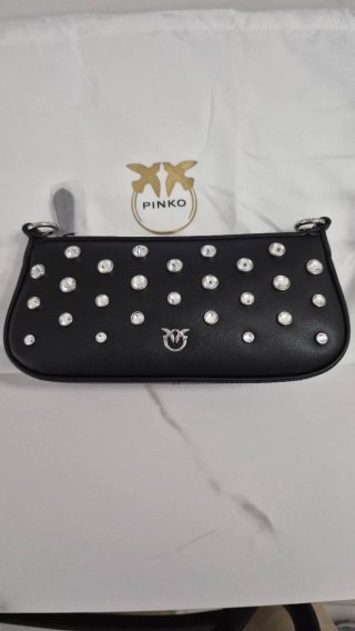 Borsa Pinko Half Moon Mini con Strass - nera