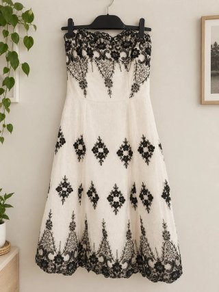 Vestido de Evento Blanco y Negro