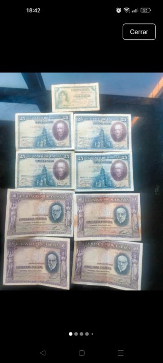 Lote de billetes de pesetas cursados