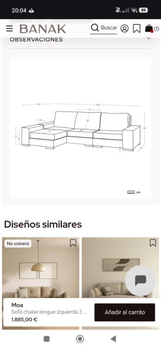 Sofá Chaise Longue Banak Gris