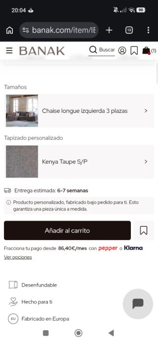 Sofá Chaise Longue Banak Gris