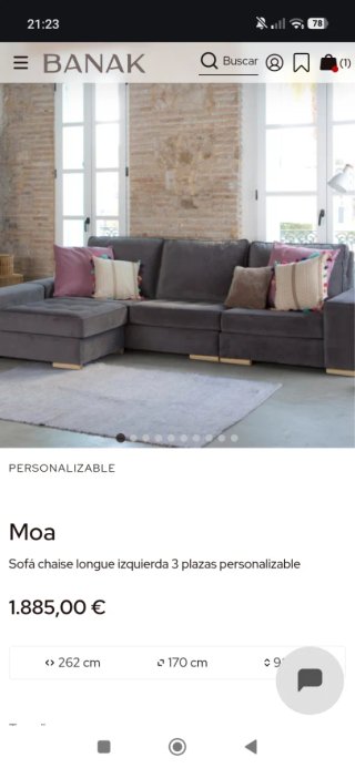 Sofá Chaise Longue Banak Gris