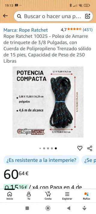 Polea de Amarre Trinquete Cuerda