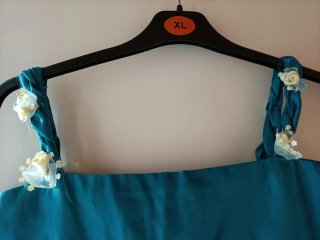 Vestido largo de fiesta azul turquesa