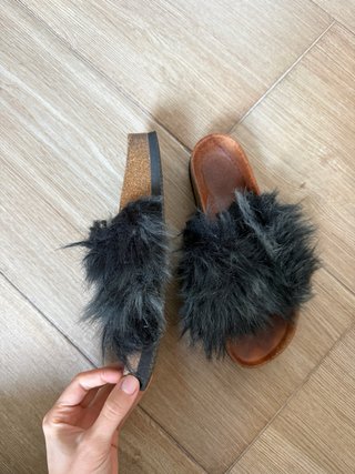 Chanclas Zara Piel Marrón/Verde