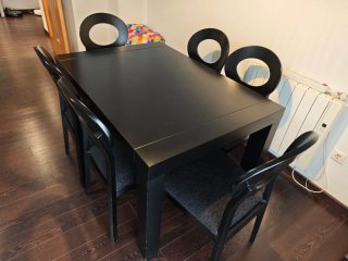 Mesa comedor extensible + 6 sillas negra 130-200x9