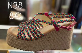Esparteñas cuña N38 doradas, fucsia y verde