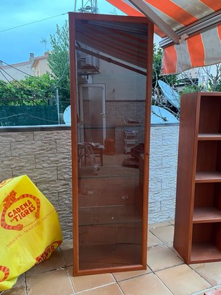 Estantería/vitrina de madera con puertas de crista