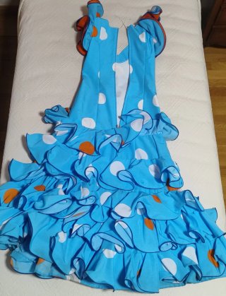 Vestido de Flamenca turquesa/naranja con mantón