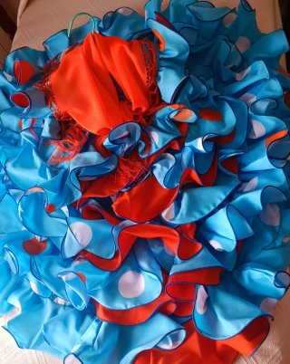 Vestido de Flamenca turquesa/naranja con mantón