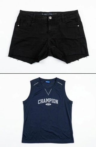 Conjunto Champion: Shorts Negros y Camiseta Azul