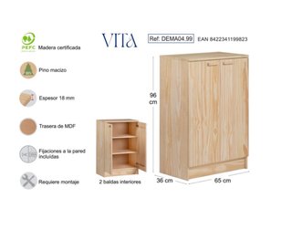 Aparador de pino macizo 2 puertas – NUEVO