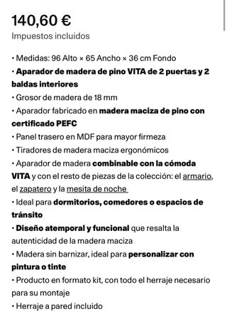 Aparador de pino macizo 2 puertas – NUEVO
