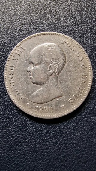 Moneta 5 Pesetas Argento Alfonso XIII 1890