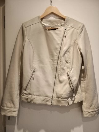 Chaqueta de Cuero Blanco Roto