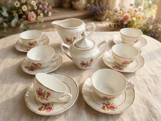 Juego de café porcelana antiguo floral