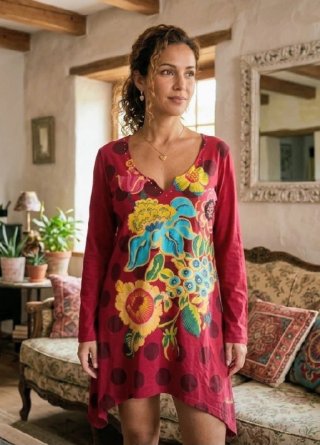 Vestido Túnica Desigual/ Floral & Topos/ Talla L