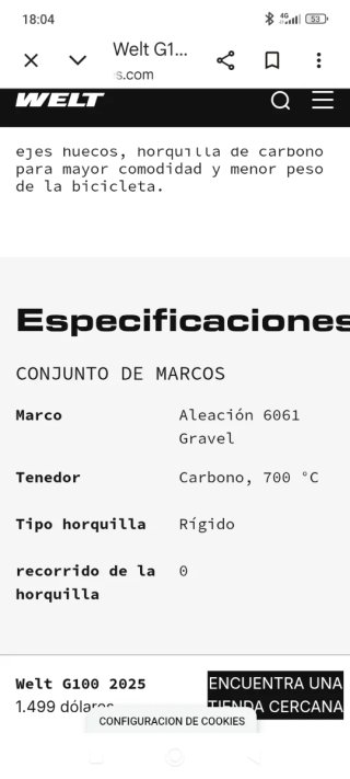 Bicicleta Gravel Welt-100 Talla M