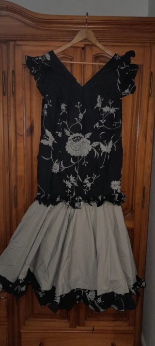 Vestido Flamenca Gitana gris azulon y gris perlado